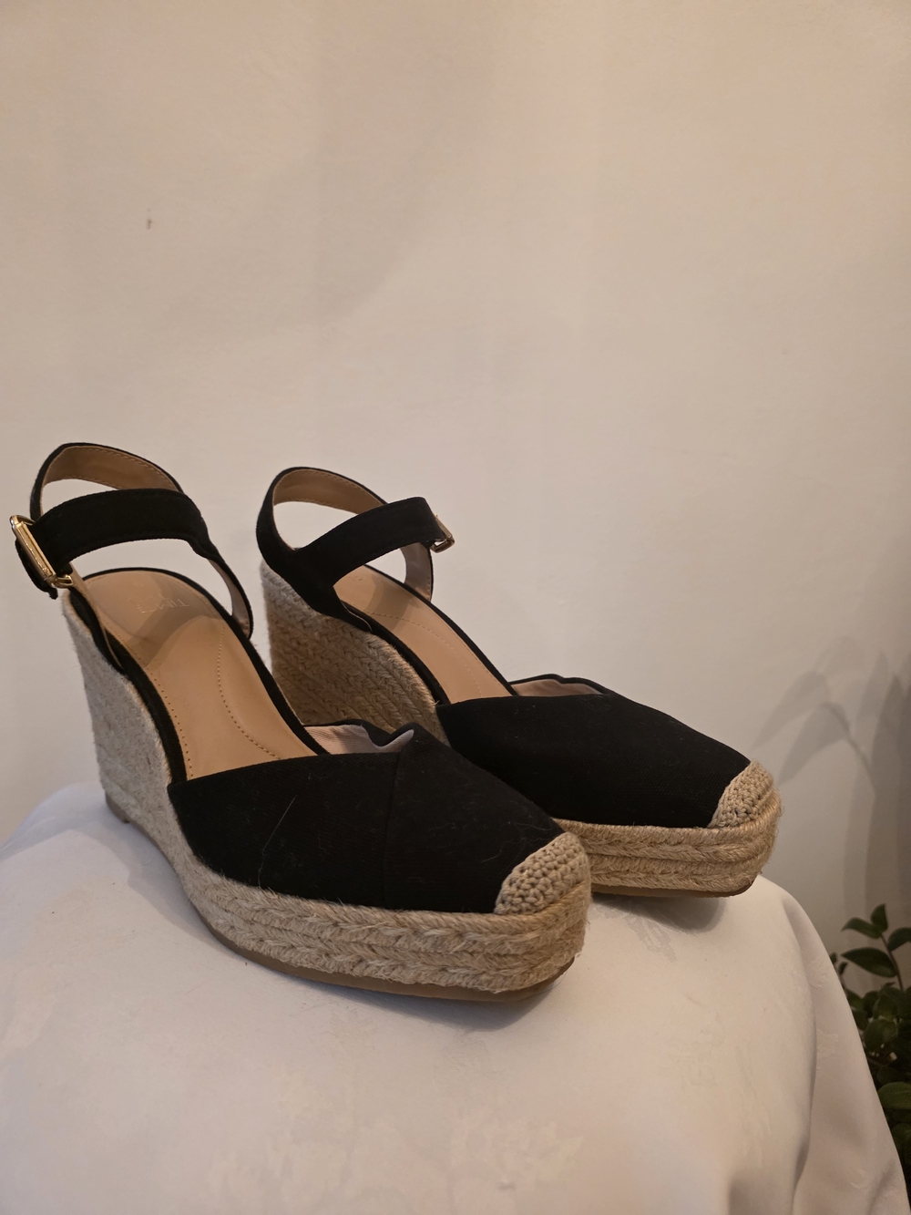 Black Espadrille Wedge Sandals with Ankle Strap